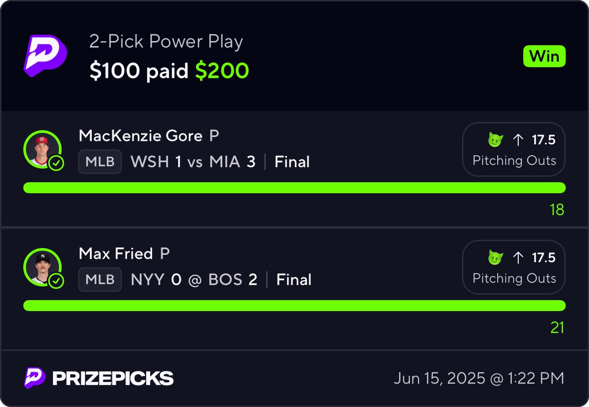 BazarreProps's tweet photo. 💰 CASHED 💰
Both pitchers showed up and kept respecting the coin 😤🧾
Gore ✅ Fried ✅
$100 ➡️ $200 secured 🔒🔥

We ride with the dogs that deliver every time 🐺🐺
Happy Father’s Day to all the real ones out there 🙏👨‍👧‍👦
Let’s keep stacking 💸

#PrizePicks #MLB #GamblingTwitter #MacKenzieGore #MaxFried #Props #OutsProp #CashIt #FathersDay #WeRide #CoinRespecters #SportsBetting