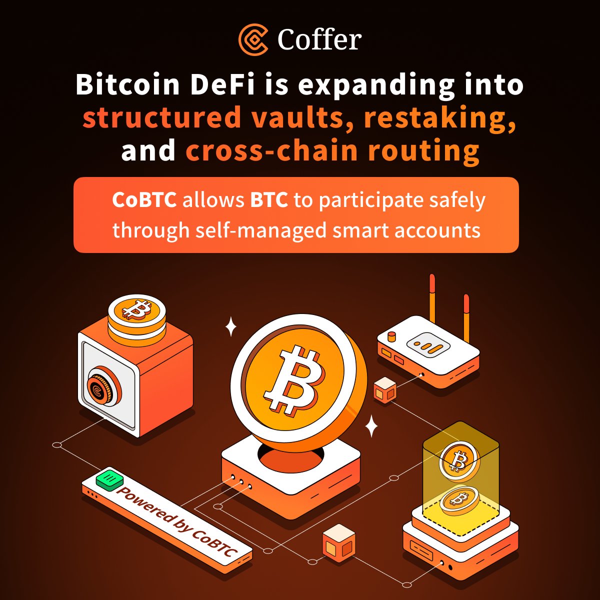 DeFi yield shifts fast; protocol by protocol, quarter by quarter.

Coffer keeps your BTC exposure aligned without chasing APYs, moving funds or giving up custody.