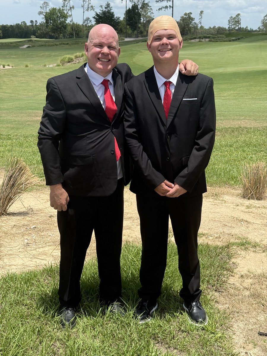 Tiger has Sun Day Red. The Coffin boys wear Sun Day Dead ⚰️ for the Father’s Day Open at Cabot Citrus  Farms. We finally took home hardware for the first time in 8 years.

Brady met Sahith Theegala. We wore Hitman suits the first day to win best uniforms and had a wonderful time.