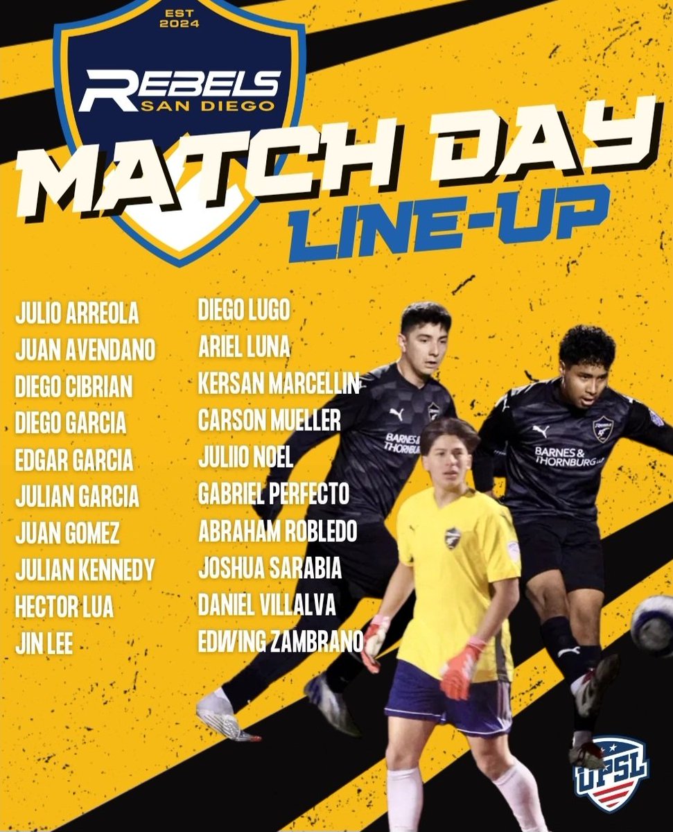 Rebelsscadult's tweet image. Sunday afternoon match

GO REBELS!!!

🗓 Sunday, June 15th, 2025
🆚 @fcbalboa_firstteam_men
🏟 Logan Memorial High School 
🕖 4:30 PM
🖥 Veo Live 
🎟 $8

@rebelssc
@rebelssd
@rebelssc_central
@rebelscoronado

#RebelsSC #SupportLocalSoccer #ProRel #RebelsUPSL
#RebelsSanDiego