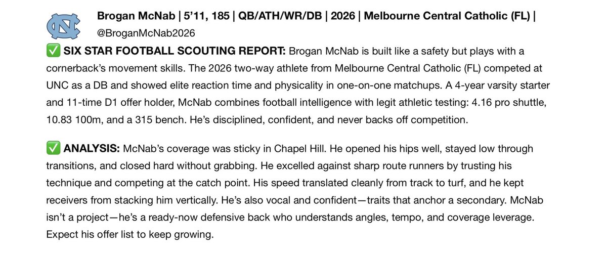 Thanks <a href="/sixstarfootball/">Six Star Football | PLUS+</a> for the write up. <a href="/UNCFootball/">Carolina Football</a> <a href="/Ballhawk__8/">Armond Hawkins JR “Mondo”</a> <a href="/Belichick_B/">Bill Belichick</a> <a href="/mlombardiuncgm/">Michael Lombardi</a> <a href="/BlaylockAndrew/">Andrew Blaylock</a>