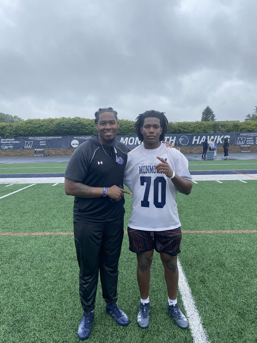 Balled out today at <a href="/MUHawksFB/">Monmouth Football</a> camp appreciate the coaching points from <a href="/CoachCole94/">Codey Cole</a> #gohawks <a href="/CoachRambo1/">Coach “Rambo” Pearson</a> <a href="/Coach_Linc/">Nicholas Lincoln</a>