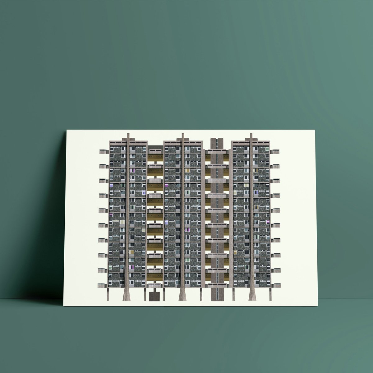 My Queen Elizabeth Square print is now available to buy online (along with Wyndford &amp; Our Lady of Good Counsel). Designed by Sir Basil Spence it had hopeful aspirations but the reality of Glasgow weather &amp; poor construction meant it was doomed to fail, demolished in 1993.