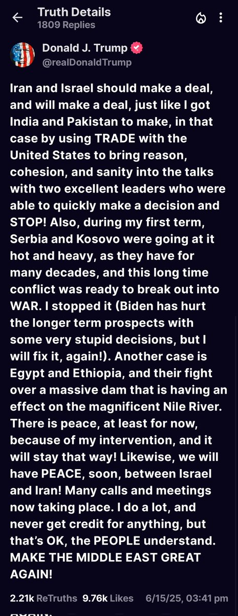 Sardar Nasir Aziz KHAN (@nasirkhanukpnp) on Twitter photo President <a href="/realDonaldTrump/">Donald J. Trump</a> vows to stop the <a href="/Israel/">Israel ישראל</a> #Iran war, just as he did to de-escalated the #India #Pakistan crisis. Today he spoke with #Russian President #Putin to end the war in the #MiddleEast.
<a href="/shaukatkashmiri/">Shaukat Ali Kashmiri</a> <a href="/mfa_russia/">MFA Russia 🇷🇺</a>
<a href="/IsraelMFA/">Israel Foreign Ministry</a> <a href="/unsc/">UNSC</a> <a href="/IRIMFA_EN/">Foreign Ministry, Islamic Republic of Iran 🇮🇷</a> <a href="/UN/">United Nations</a> <a href="/eu_eeas/">European External Action Service - EEAS 🇪🇺</a> President <a href="/realDonaldTrump/">Donald J. Trump</a> vows to stop the <a href="/Israel/">Israel ישראל</a> #Iran war, just as he did to de-escalated the #India #Pakistan crisis. Today he spoke with #Russian President #Putin to end the war in the #MiddleEast.
<a href="/shaukatkashmiri/">Shaukat Ali Kashmiri</a> <a href="/mfa_russia/">MFA Russia 🇷🇺</a>
<a href="/IsraelMFA/">Israel Foreign Ministry</a> <a href="/unsc/">UNSC</a> <a href="/IRIMFA_EN/">Foreign Ministry, Islamic Republic of Iran 🇮🇷</a> <a href="/UN/">United Nations</a> <a href="/eu_eeas/">European External Action Service - EEAS 🇪🇺</a>