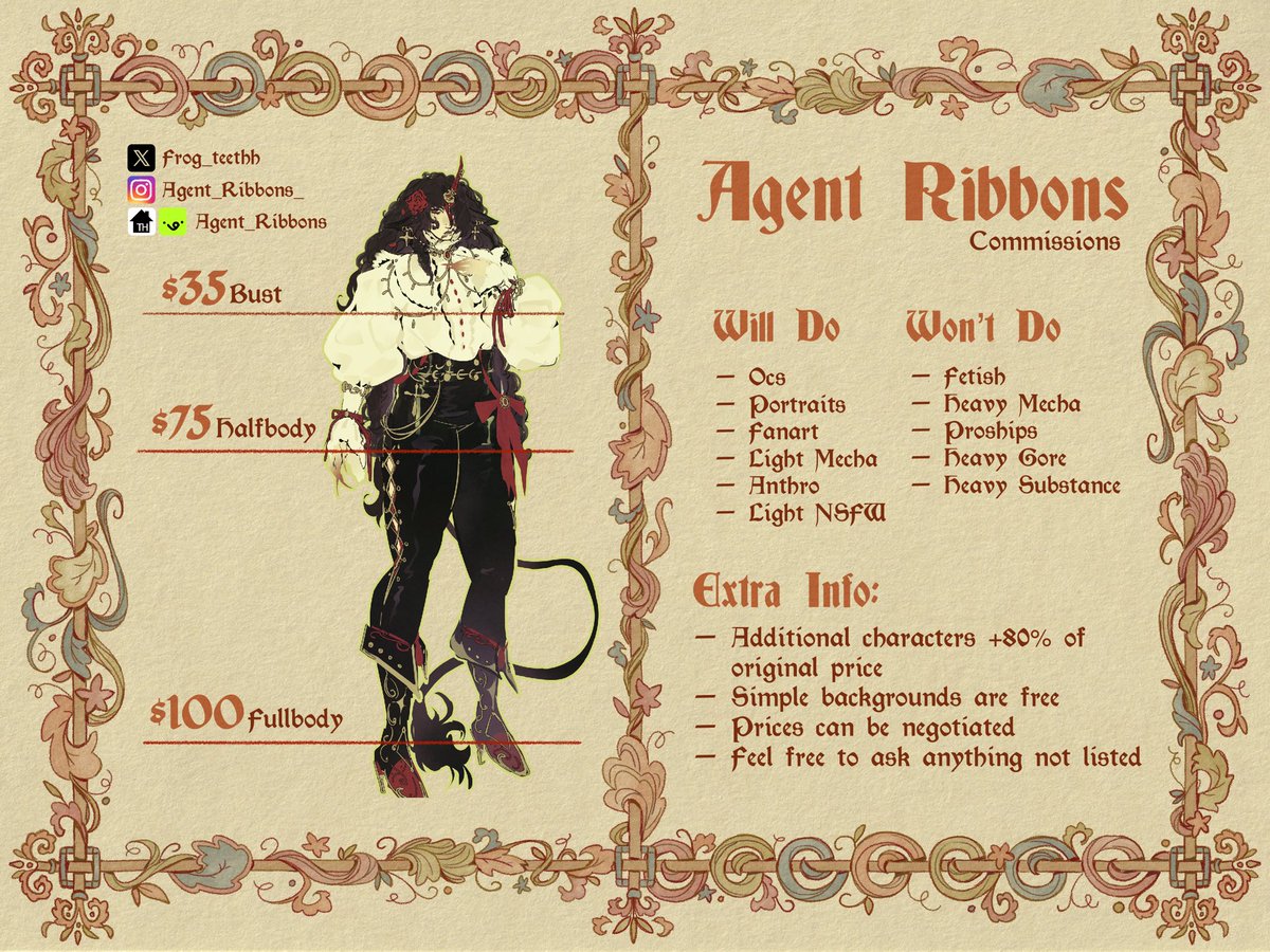 frog_teethh's tweet image. HI EVERYONE! I’ve updated my prices and stuff, I also have customs and sketch comms on my v-gen as well! Feel free to dm or purchase through v-gen if interested! vgen.co/Agent_Ribbons