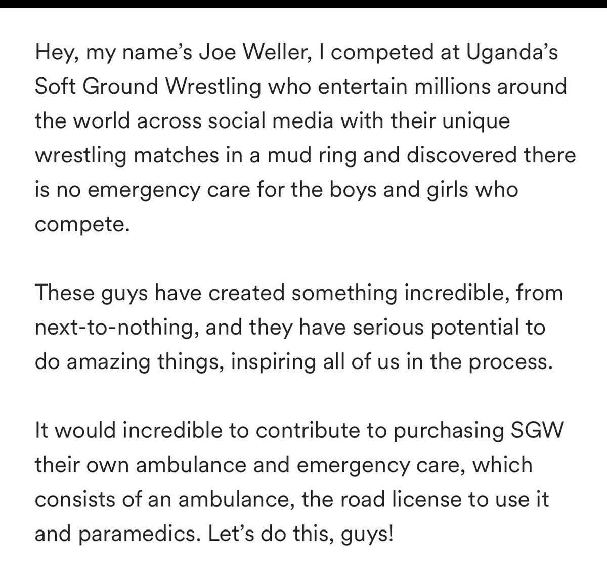 Help SGW acquire its own ambulance for safety, the donation link below, gofund.me/301e9d7c