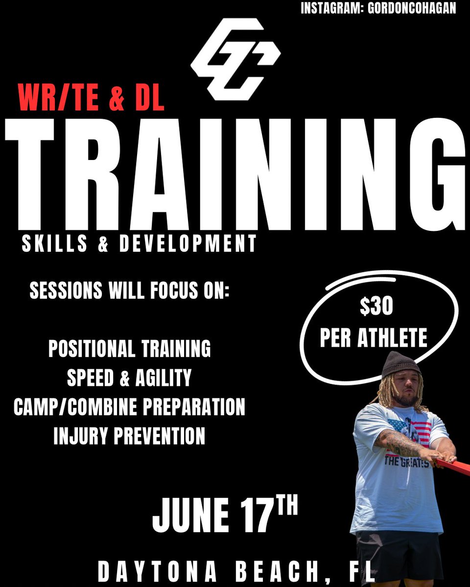 Next month I officially touch down at the crib🏄🏾‍♂️🔥

I’ll be continuing my training business and focusing on WR/TE’s &amp; DL once I land Daytona Beach + surrounding area athletes so let’s work! DM me for more info!💪🏽🔥

<a href="/Spotlight39_Pod/">SPOTLIGHT 39</a> <a href="/COACH386RUSS/">Joshua Russell</a> <a href="/CoachSquatty/">Coach Bell</a> <a href="/ChristianC16_/">Christian Cooper</a>