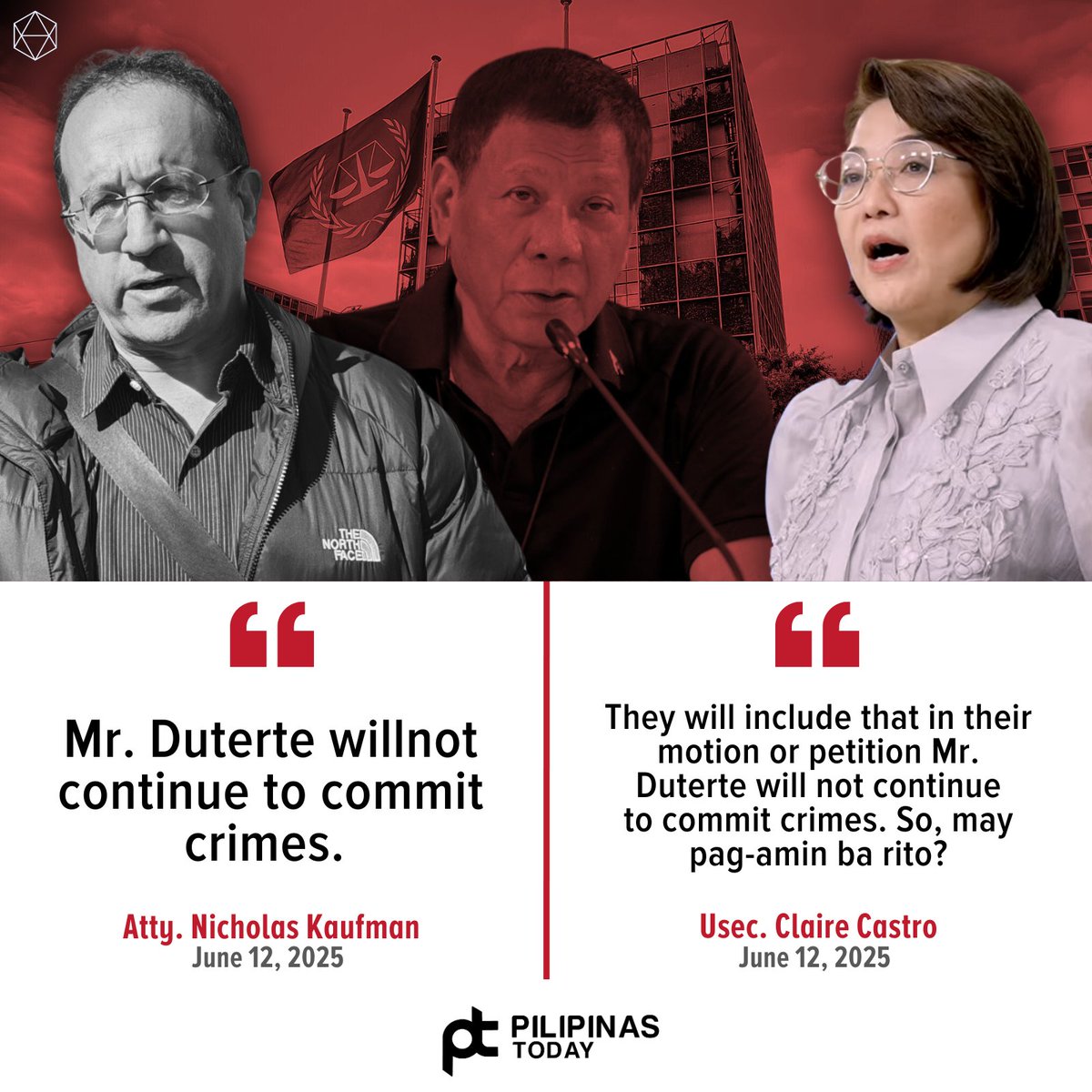 PilipinasToday_'s tweet photo. MALACAÑANG ON DUTERTE'S ICC INTERIM RELEASE REQUEST: 'SO, MAY PAG-AMIN BA RITO?'

#PilipinasToday
#ClaireCastro
#NicholasKaufman
#ICC
#Duterte
#RodrigoDuterte
#PresidentRodrigoDuterte
#Digong https://t.co/Dk3EOGAKV9