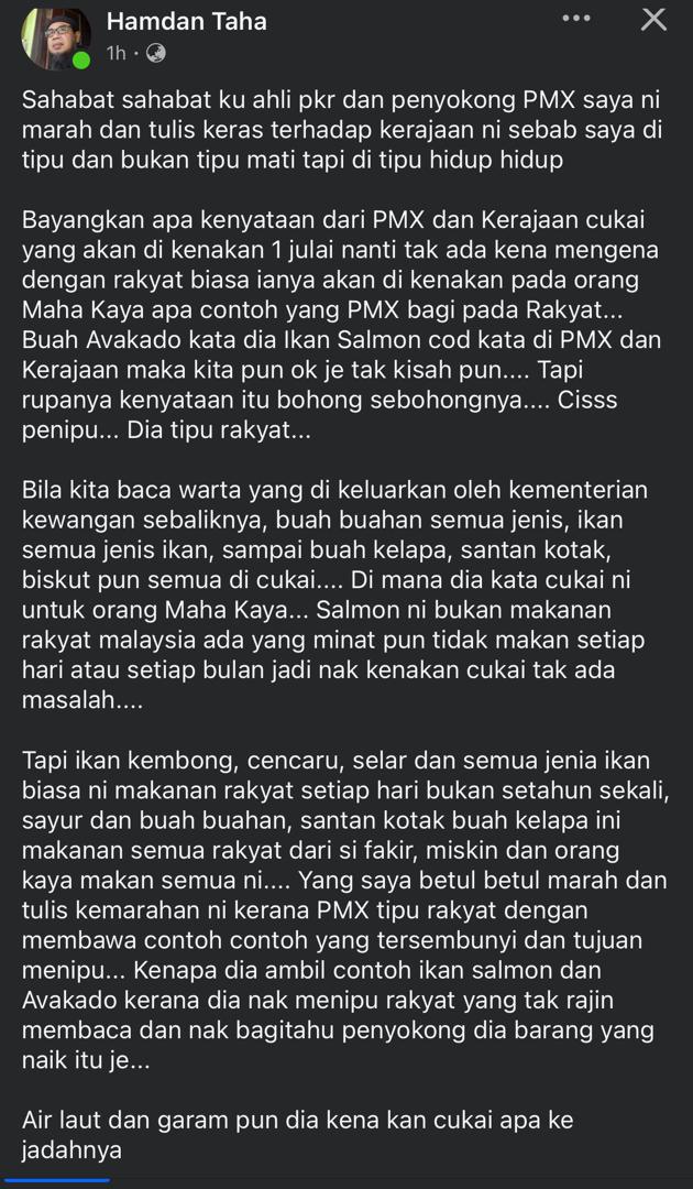 La_FarEast's tweet photo. Kita di tipu? Meh baca pasal cukai. Hamdan ni otai. Bukan bbnu. 

Well. Makan popcorn..biar geng sana bersilat explain. https://t.co/G4JkYYQ9tE
