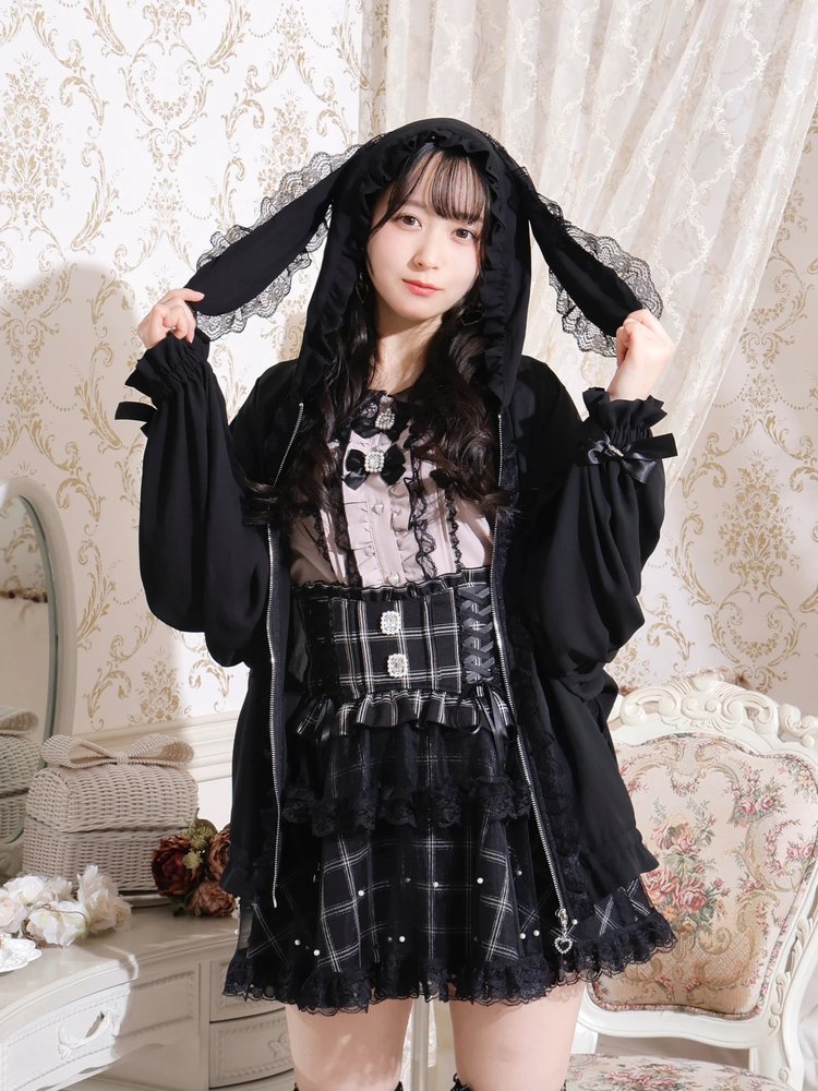 ノエミー NOEMIE うさ耳フードメニーパールリボンブルゾン （黒