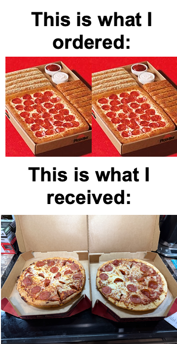 MikeDVB's tweet image. I can't believe it ... I gave @pizzahut another try.  I know better ... I guess this seals the deal on never eating there again.  I've disputed the payment; this is unacceptable.