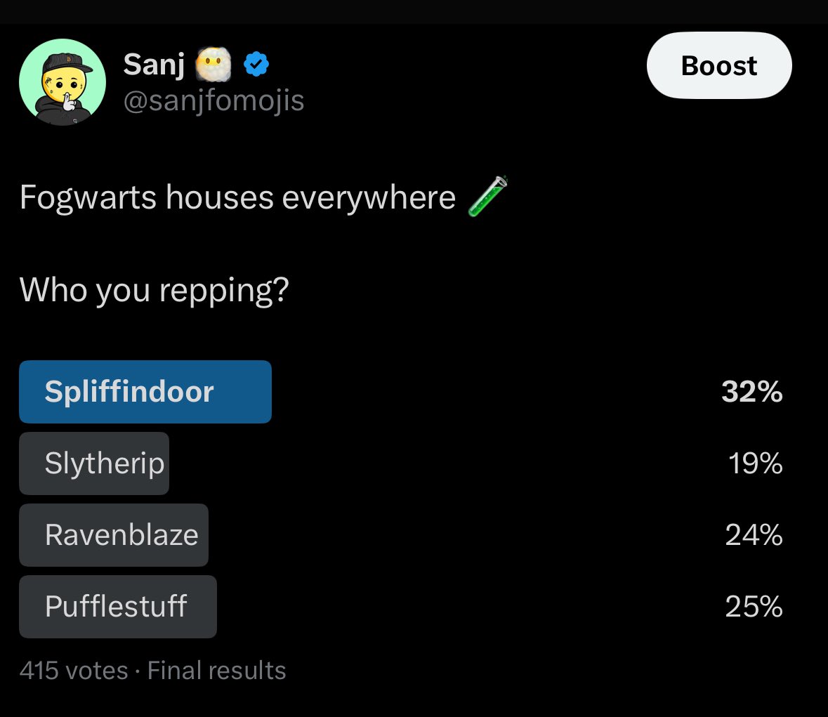 Spliffindoor on top? 

Time to up your game Slytherip