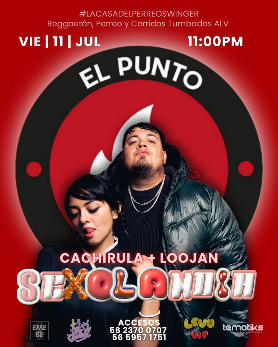 EL PUNTO SW (@elpunto_sw) on Twitter photo Por fin se logró! 🙏
CONFIRMADO ✅
#SEXOLANDIA llega x primera vez! a #lacasadelperreoswinger
<a href="/cachirulaaa/">CACHIRULA</a> & <a href="/LOOJANMUSIC/">Loojansito 🖤</a>
Evento 💯% SWINGER
11 de julio 2025 11pm
Spot: #LEVUVIP #CDMX
PROD: <a href="/tematiksoficial/">@tematiks</a>
Patrocinador: <a href="/ViveSensual/">Vive Sensual</a>
Colaboración: <a href="/Eme_Y_Be/">🖤💎 Eme Y Be 💎🖤</a> Por fin se logró! 🙏
CONFIRMADO ✅
#SEXOLANDIA llega x primera vez! a #lacasadelperreoswinger
<a href="/cachirulaaa/">CACHIRULA</a> & <a href="/LOOJANMUSIC/">Loojansito 🖤</a>
Evento 💯% SWINGER
11 de julio 2025 11pm
Spot: #LEVUVIP #CDMX
PROD: <a href="/tematiksoficial/">@tematiks</a>
Patrocinador: <a href="/ViveSensual/">Vive Sensual</a>
Colaboración: <a href="/Eme_Y_Be/">🖤💎 Eme Y Be 💎🖤</a>