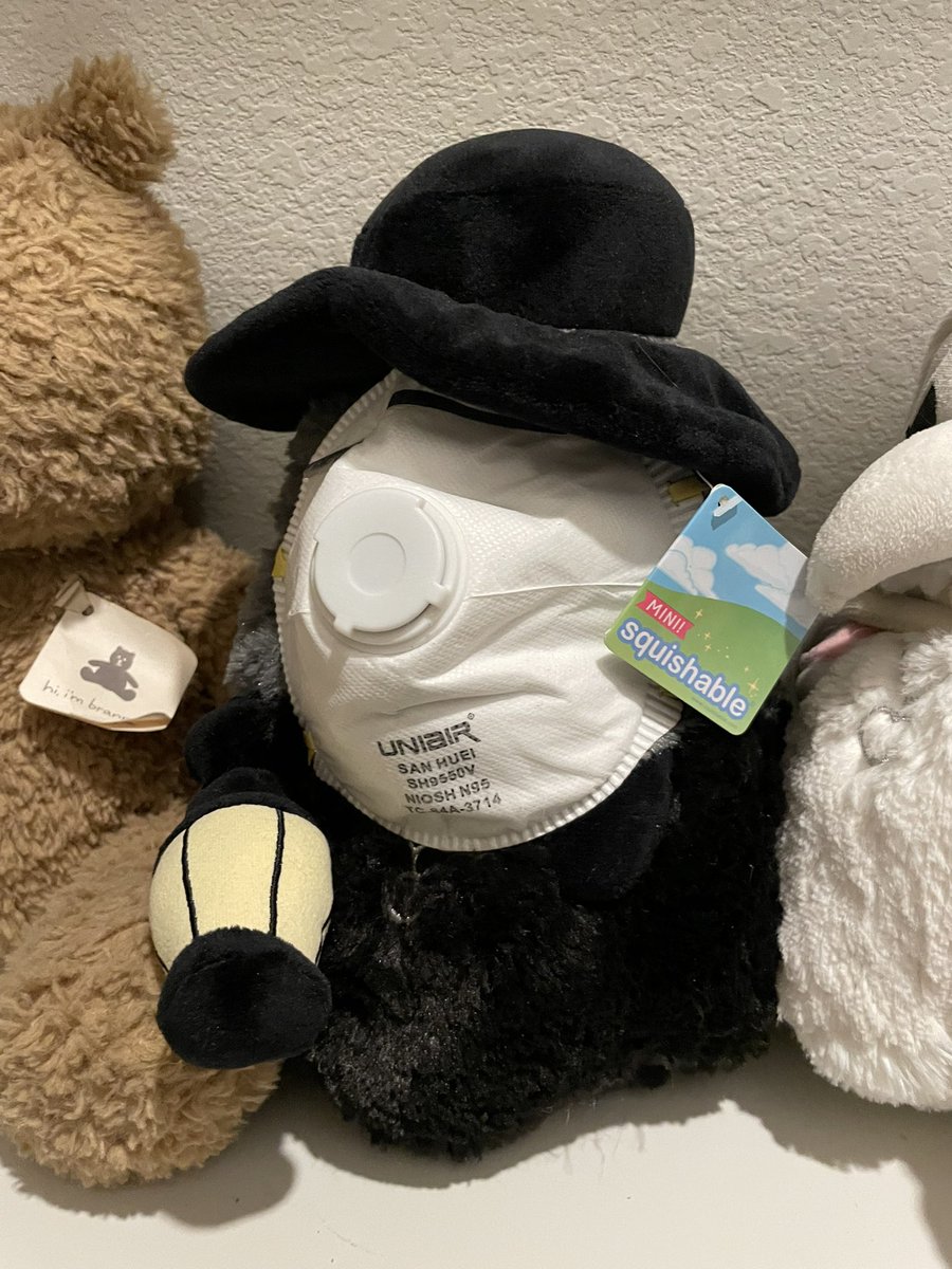😆 pulled this out of storage. Squishable plague doctor (and nurse) and we — during COVID — thought it was cathartic to put a mask on him 🤪