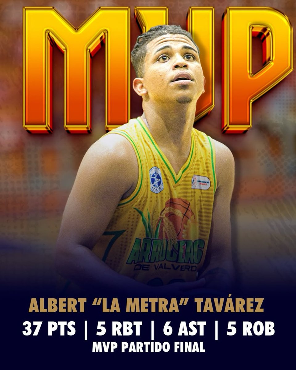 Felicitamos a Albert “La Metra” Tavárez por su gran actuación en la final del Circuito Noroeste:
 37 pts, 6 ast, 4 reb, 5 robos, 59% de campo.

Liderazgo, entrega y precisión.

¡Clave en la 3era corona de los Arroceros! 🌾🔥
#LND2025 #FinalNoroeste #MuchoArroz