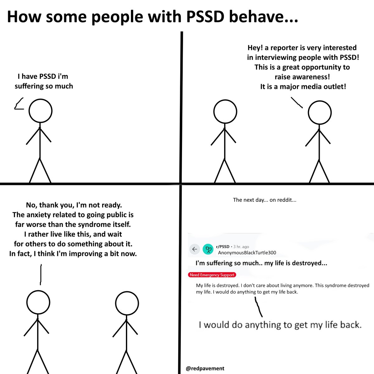 redpavement's tweet image. How some people with PSSD behave...