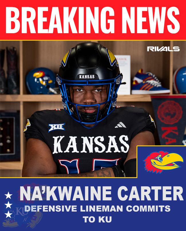 BREAKING: KU lands a commitment from DT Nakwaine Carter. Big pick-up on defense. 

More on the commitment and what it means for the defense. #kufball

MORE:
kansas.forums.rivals.com/threads/commit…