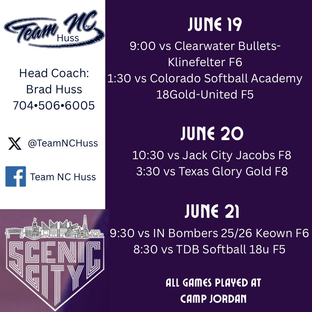 Team North Carolina Huss 24/25 (@teamnchuss) on Twitter photo We head to Chattanooga next week for <a href="/ConnectSports_/">Connect Sports</a> Scenic City! We will be playing beginning Thursday at Camp Jordan! <a href="/HussBrad/">Team North Carolina-Huss</a> <a href="/TeamNCSoftball/">Team North Carolina Softball</a> We head to Chattanooga next week for <a href="/ConnectSports_/">Connect Sports</a> Scenic City! We will be playing beginning Thursday at Camp Jordan! <a href="/HussBrad/">Team North Carolina-Huss</a> <a href="/TeamNCSoftball/">Team North Carolina Softball</a>