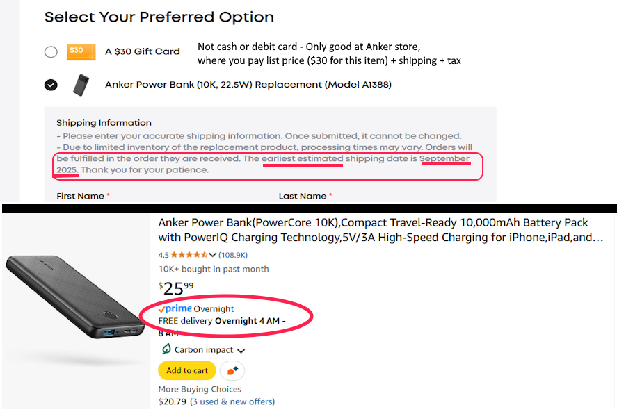 timg11's tweet photo. @AnkerOfficial @AnkerOffical is handling this quite poorly.  Nearly invisible black-on-black text for S/N. The replacement offer is the final straw. Store credit or a replacement that will take at least 3 months to ship?? Or in-stock for overnight on Amazon? https://t.co/eYsjt4YtA1