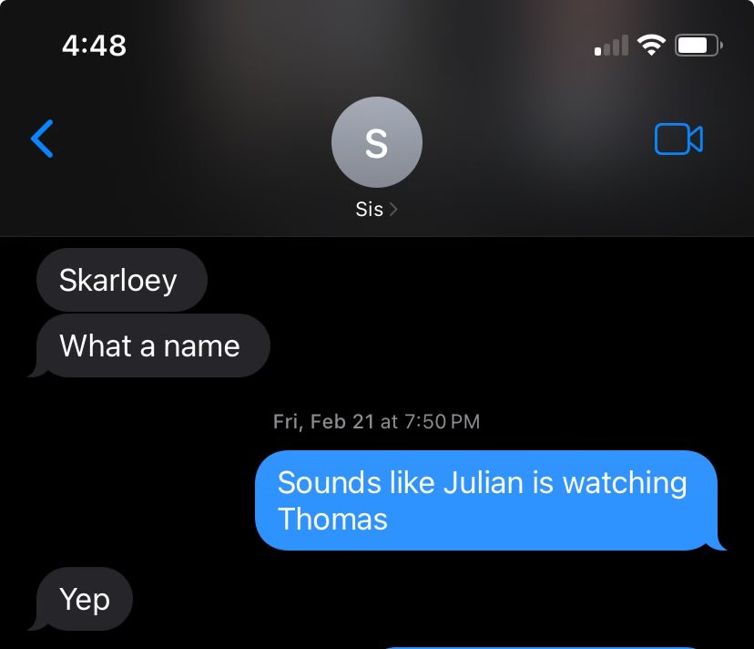Shoutout to this unprompted text from my sister
