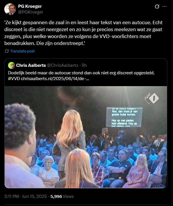 SiccoVanHoegee's tweet photo. De afhankelijkheid van autocues wordt pijnlijk duidelijk wanneer politici écht moeten reageren. Echte leiderschap toont zich juist in spontane momenten. #authenticiteit #politiek #DilanHeeftHetNiet #plastic https://t.co/JvsRYr1lEb