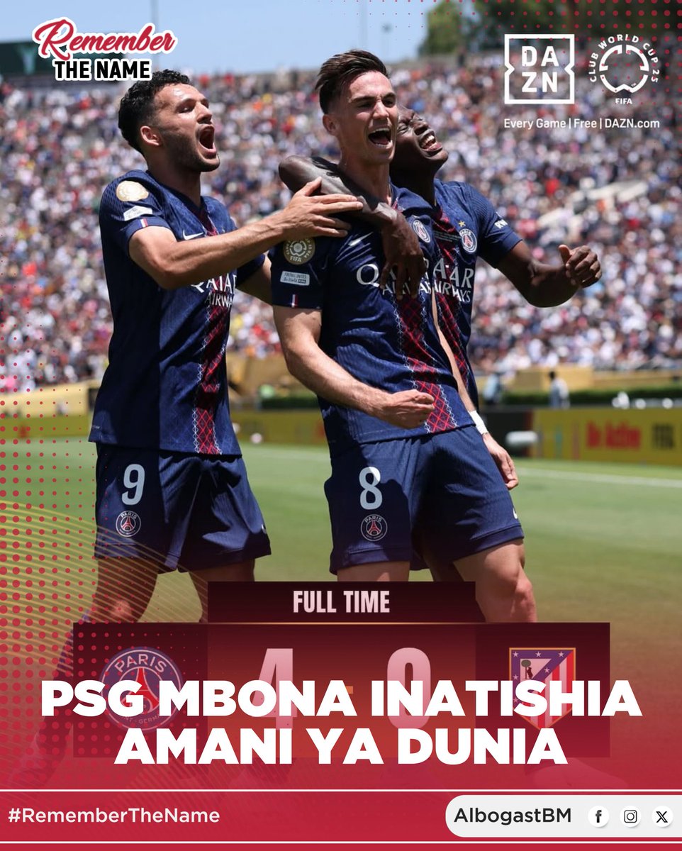 albogastbm's tweet image. Atletico mafundi wa kujilinda ila wakekula 4-0 hii PSG ya Luis Enrique ni tishio. Timu pekee ya kuwazuia ni Barcelona.
#RememberTheName #FifaClubWorldCup