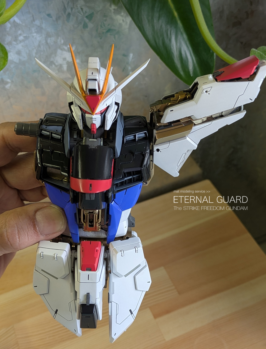 Matmat825's tweet image. 今朝のストフリ
週末延々と続けた塗装工程の成果を組み上げる。
ふわっと乗せただけのパーツも多いので組み立て精度はまだまだだけど、、キタキタキタ！！
ヨシ後2ヶ月半！
 #PGストフリ_mat