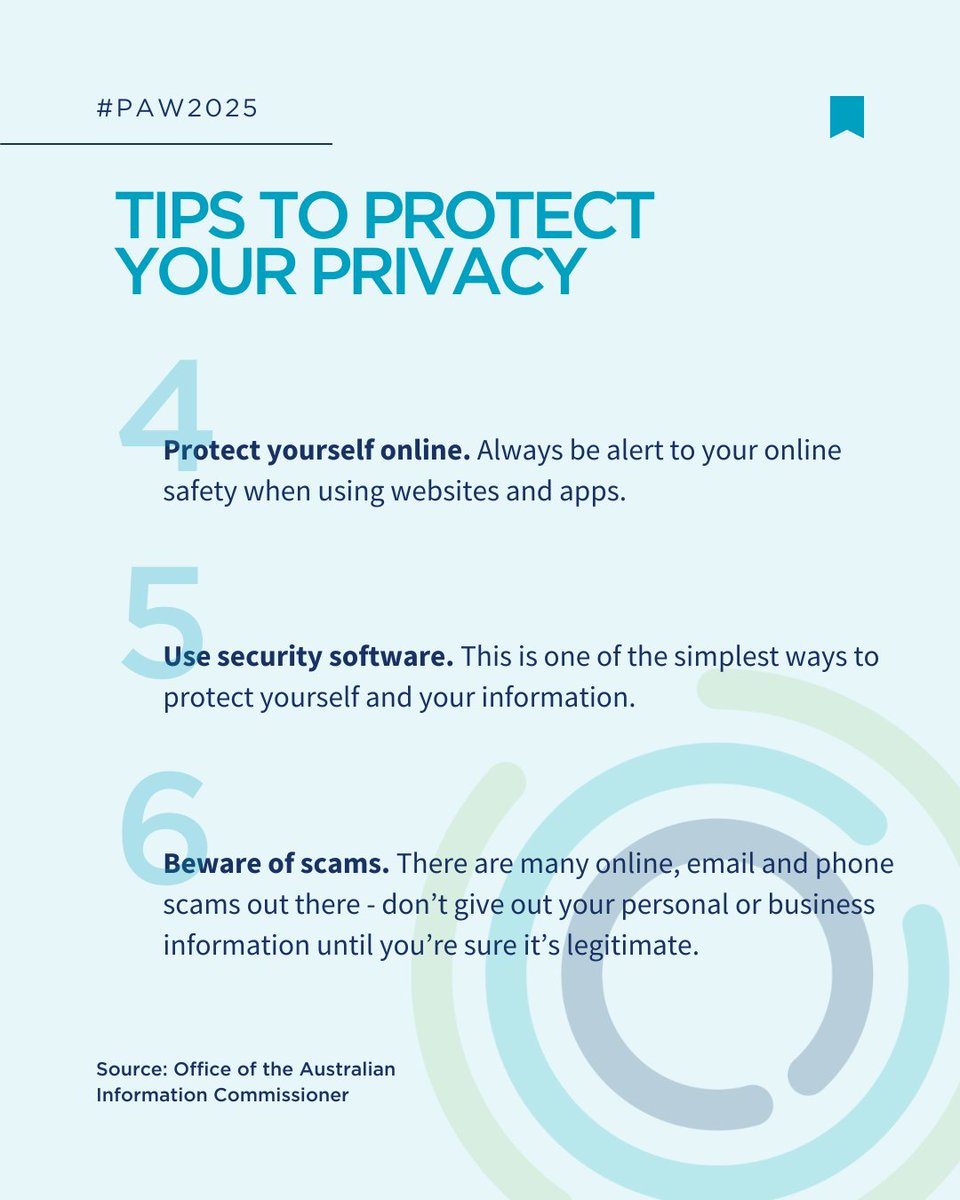 ASBFEO's tweet image. It’s #PrivacyAwarenessWeek 🕵️‍♂️🔐

This year’s theme is ‘privacy – it’s everyone’s business’ and we’re reminding small businesses of the importance of protecting your privacy. 

Find out more 👉 ow.ly/UxW350W8NyP

#SmallBizAU #SmallBusinessAdvice #PAW2025