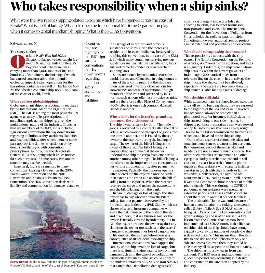 _upsc_focus's tweet photo. Who takes responsibility when a ship sinks?
#PT #Shipping #IMO #MerchantShipping #ShippingAccidents #UPSC
Source: TH https://t.co/ZdgTmM7qwd