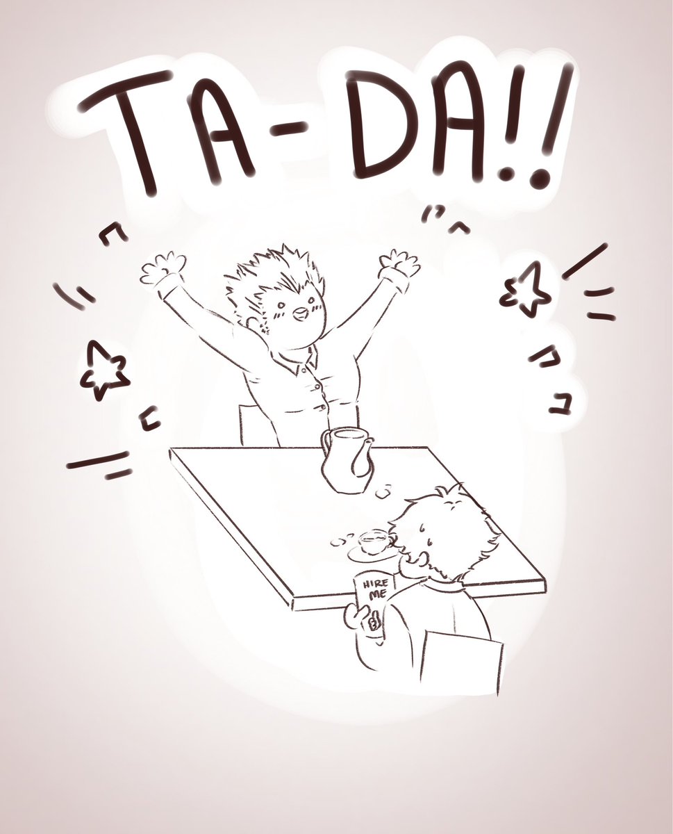 artscrumbs's tweet photo. BokuAka office AU except Akaashi makes the poor choice in hiring Bokuto cause he’s cute and the company later has to file for bankruptcy due to his stupidity in this essay I will- #haikyuufanart #haikyuu https://t.co/vc8ZJ6hCba