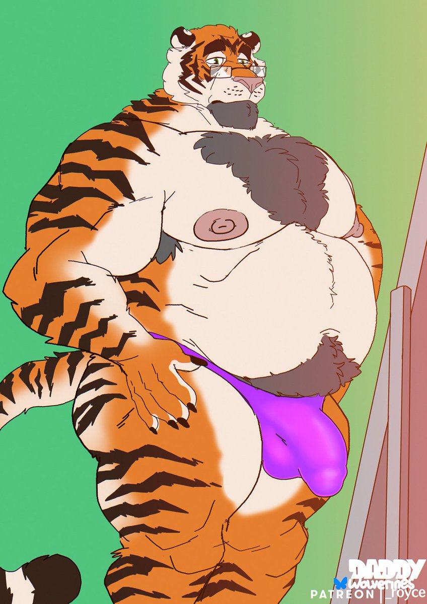 The Boss - Richard Stalsworth

"In the dimly lit glow of his penthouse office, the burly, muscular tiger CEO stands before a full-length mirror, wearing nothing but a sleek, silk purple thong that clings snugly to his large frame."