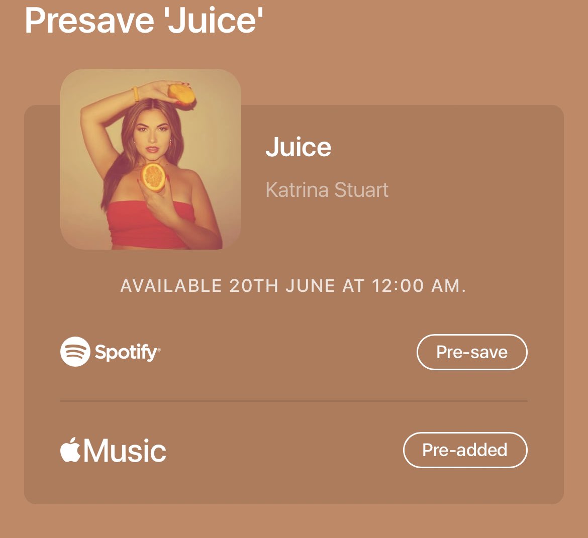 katrinasstar's tweet photo. Done bestie love you this made my day getting this notification about pre saving your new song because tomorrow will be hard for me love you wishing for a follow @KatStuartMusic https://t.co/2A9ftxGnYn