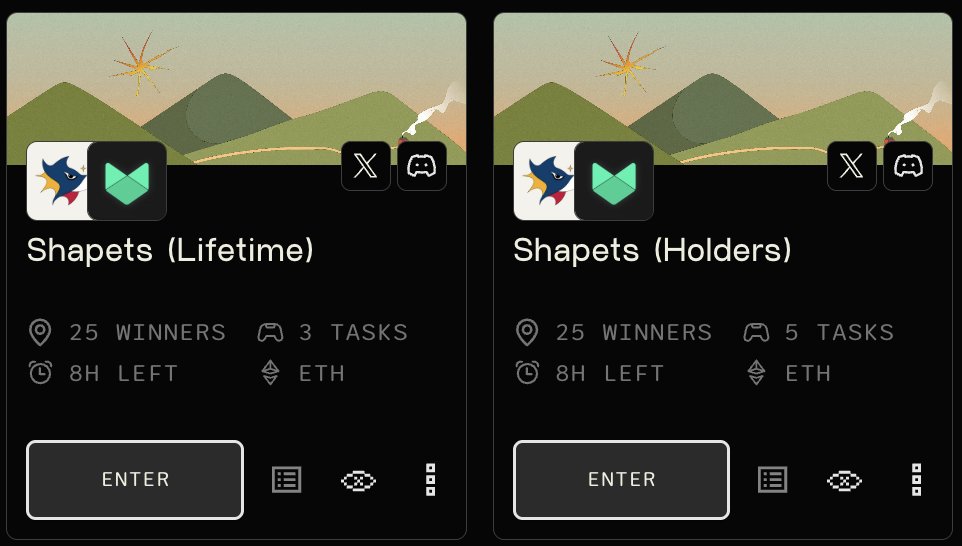 Raffle for Shapets by <a href="/tormius/">tormius 🐺</a> is currently live in <a href="/Mintify/">Mintify</a>'s Discord, with 8 hours remaining🏃