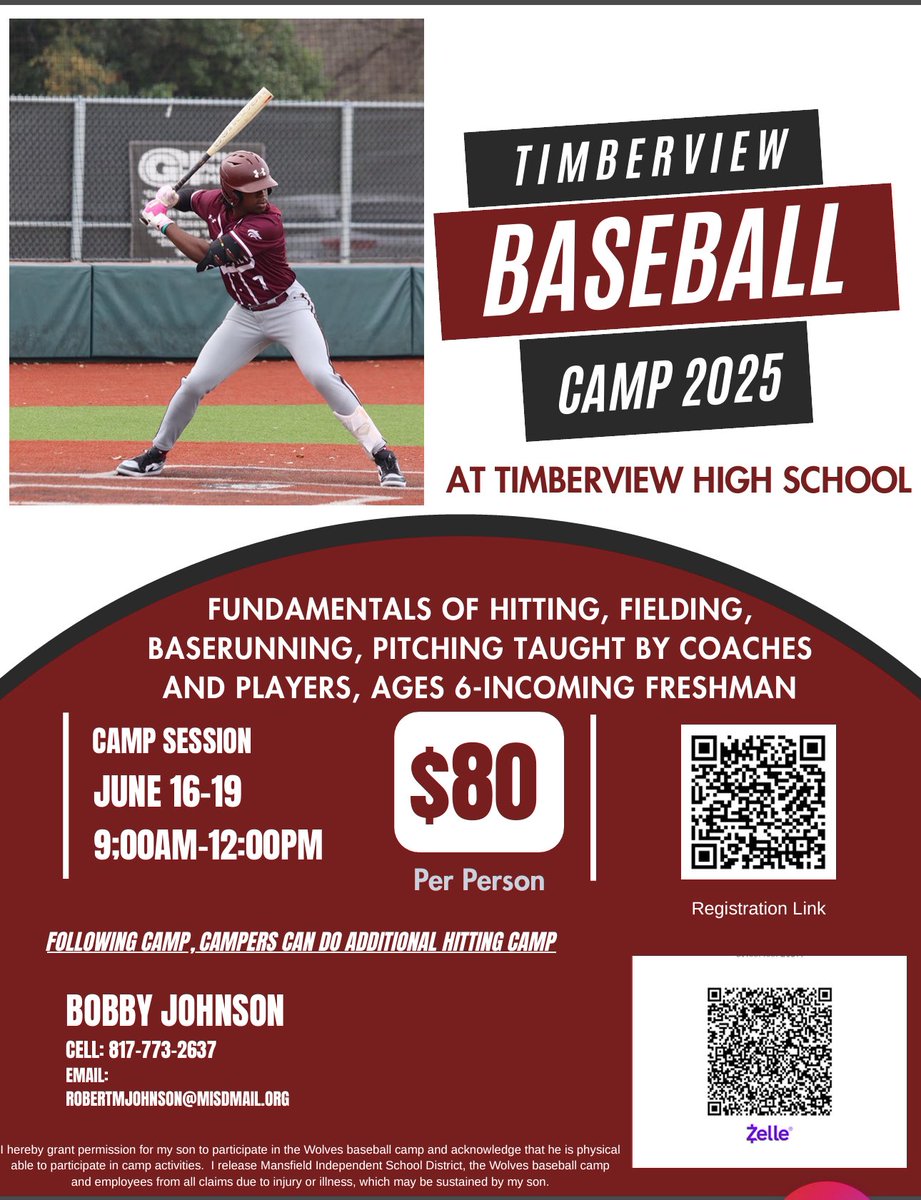 Baseball Camp starts tomorrow! Come on out for some fundamentals and fun! 9-12x Monday-Thursday!  Can register at the gate!  We look forward to seeing you there!  #wolvesup