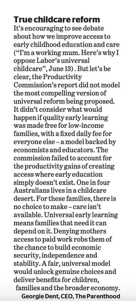 Georgie Dent (@georgiedent) on Twitter photo Why I support universal early childhood education and care. My letter to <a href="/smh/">The Sydney Morning Herald</a> in the paper today.
smh.com.au/national/nsw/t…
#OzEarlyEd #Auspol Why I support universal early childhood education and care. My letter to <a href="/smh/">The Sydney Morning Herald</a> in the paper today.
smh.com.au/national/nsw/t…
#OzEarlyEd #Auspol