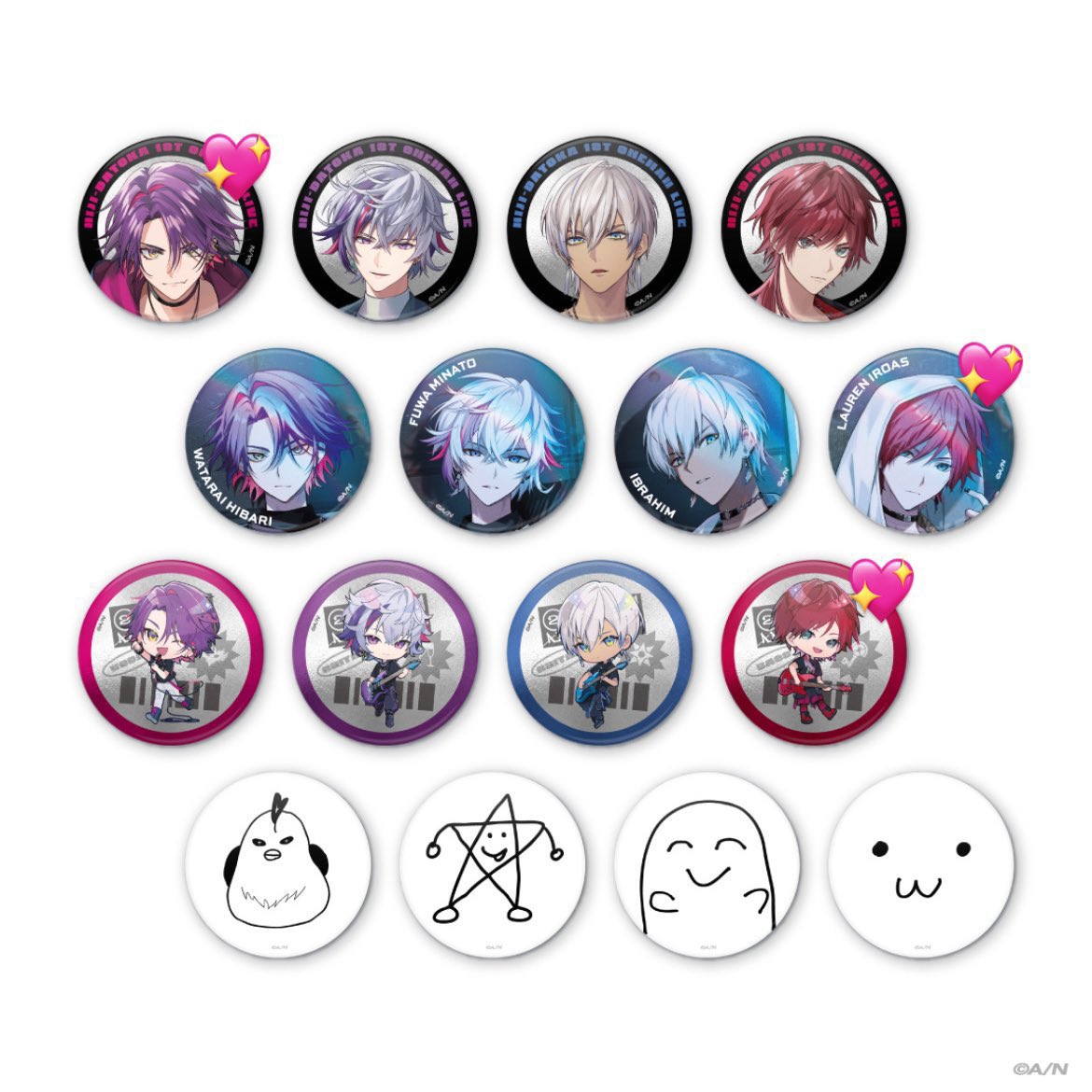 K___bunny's tweet photo. 【交換】 にじさんじ 2時だとか にじだとか 
ワンマンライブ　1st LIVE 
ランダム缶バッジ

【譲】画像1枚目(数字は所持個数)

【求】画像2枚目💖

同種異種問いません、n:1なども可◎

郵送にて交換希望

お心当たりの方はお気軽にお声掛け下さい🙂‍↕️🩵 https://t.co/VzgTWB7knw