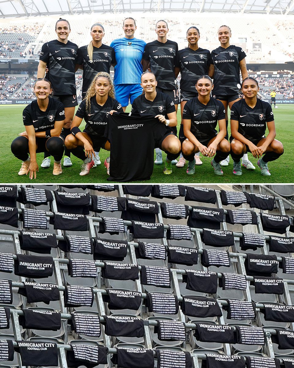 justwsports's tweet photo. The football club gave out 10,000 shirts saying "Los Angeles is for Everyone" on the back before their match on Saturday.

(via Kathy_Martinez5/X) https://t.co/ASdmX66vX9