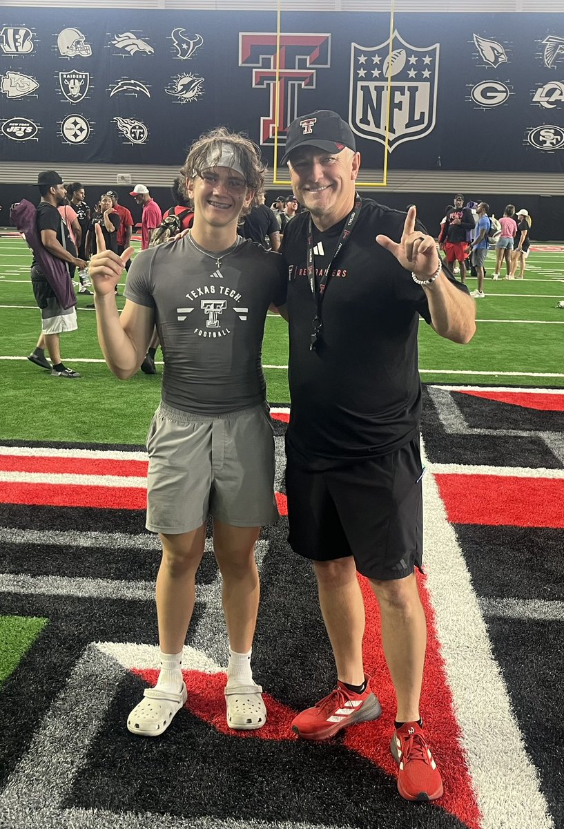 Ryder5Roberts's tweet photo. Loved the work @TexasTechFB Camp today!!! Thanks @GarretMcGuire and @JoeyMcGuireTTU for putting on the best camp with the best facilities in the nation!!! @DrewBridges1299 @D1MidlandTX @Coach_Rod73 @CoachWilke7 @Hartman3Clint @LutherNPID #GunsUp https://t.co/g82spoqvYM