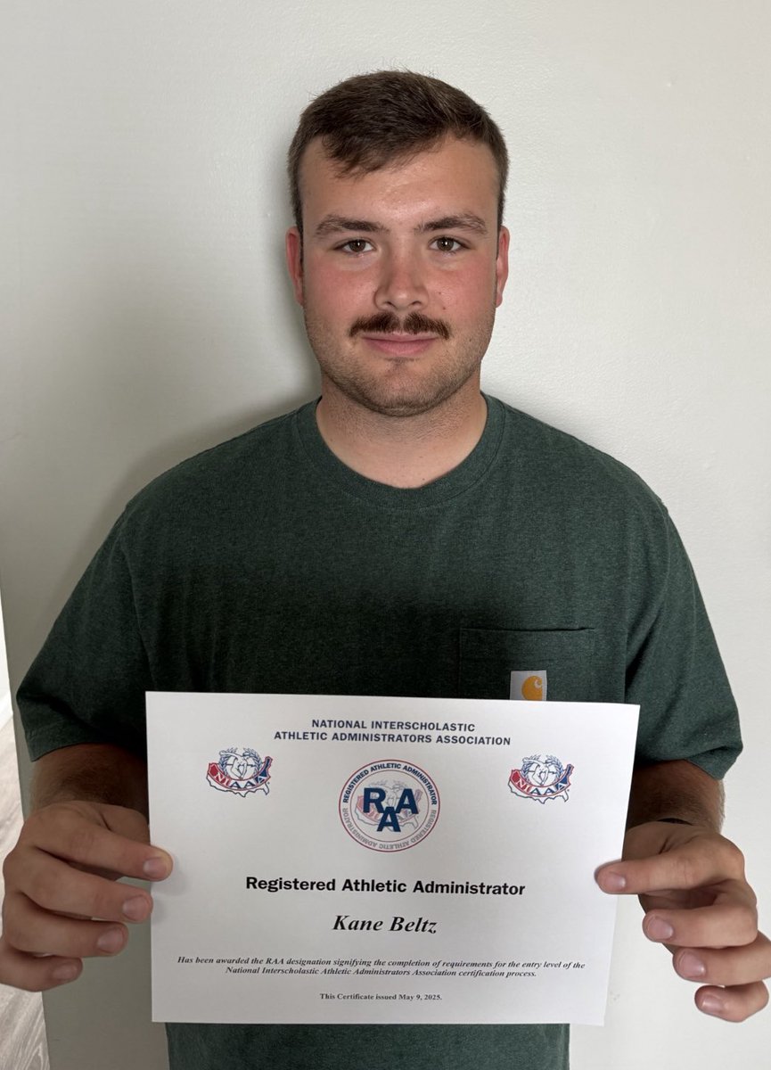 Congratulations to <a href="/UC_SPAD/">UC SPAD Program</a> Online  Master’s in Sport Administration student Kane Beltz on recently obtaining his RAA certification from the <a href="/NIAAA9100/">NIAAA</a> .  Kane also became a new Physical Education teacher at Benjamin Logan Middle School !  Beyond proud of what Kane has