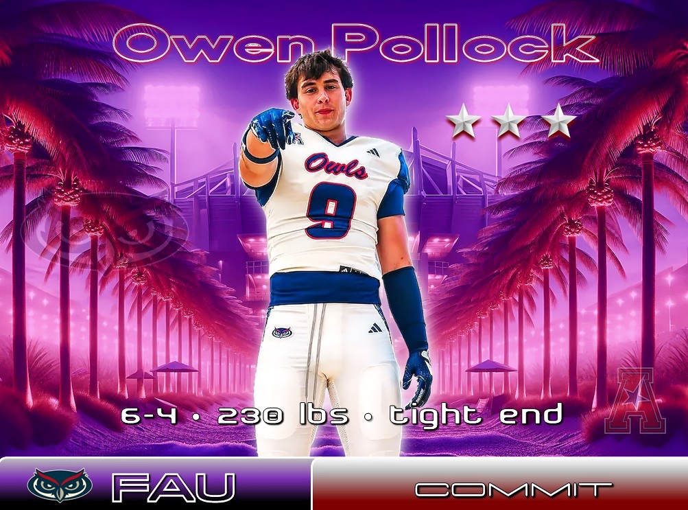 FAU Owls Nest (@fau_owls_nest) on Twitter photo CONGRATS to 6-4, 230 lbs ⭐⭐⭐ TE <a href="/owenpollock10/">owen pollock</a> of <a href="/BigWalnutEagles/">Big Walnut Athletics</a> on his commitment to Coach <a href="/ZKittley/">Zach Kittley</a> and <a href="/FAUFootball/">Florida Atlantic Football</a>! Chose the Owls over #ECU #Ohio #Liberty and MANY others. WELCOME to Parad🌴se Owen! #FAU 🏈🦉👌 CONGRATS to 6-4, 230 lbs ⭐⭐⭐ TE <a href="/owenpollock10/">owen pollock</a> of <a href="/BigWalnutEagles/">Big Walnut Athletics</a> on his commitment to Coach <a href="/ZKittley/">Zach Kittley</a> and <a href="/FAUFootball/">Florida Atlantic Football</a>! Chose the Owls over #ECU #Ohio #Liberty and MANY others. WELCOME to Parad🌴se Owen! #FAU 🏈🦉👌