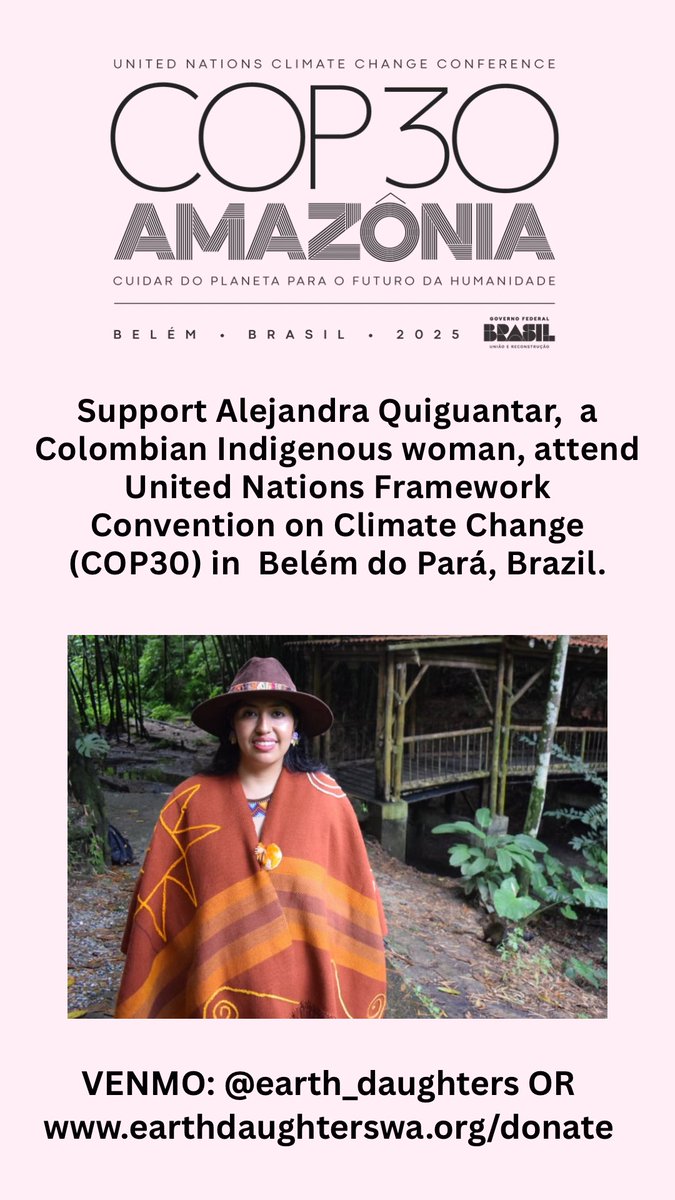 Dr. Jessica Hernandez (@doctora_nature) on Twitter photo 🐆 Support Alejandra Quiguantar, a Colombian Indigenous woman, attend United Nations Framework Convention on Climate Change (COP30) in Belém do Pará, Brazil.
🐆 TO DONATE 🐆
VENMO: <a href="/earth_daughters/">Se'e Ñu'un</a> OR
earthdaughterswa.org/donate
All donations are tax deductible 💖 🐆 Support Alejandra Quiguantar, a Colombian Indigenous woman, attend United Nations Framework Convention on Climate Change (COP30) in Belém do Pará, Brazil.
🐆 TO DONATE 🐆
VENMO: <a href="/earth_daughters/">Se'e Ñu'un</a> OR
earthdaughterswa.org/donate
All donations are tax deductible 💖