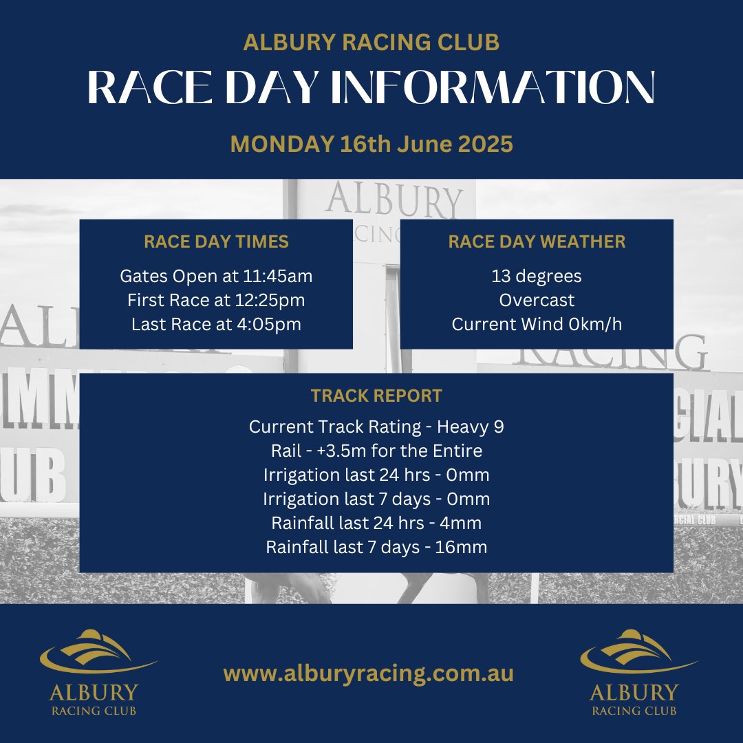 AlburyRacing's tweet image. Todays Race Day Information. 
#AlburyRacingClub #AlburyRacing #LocalRacing