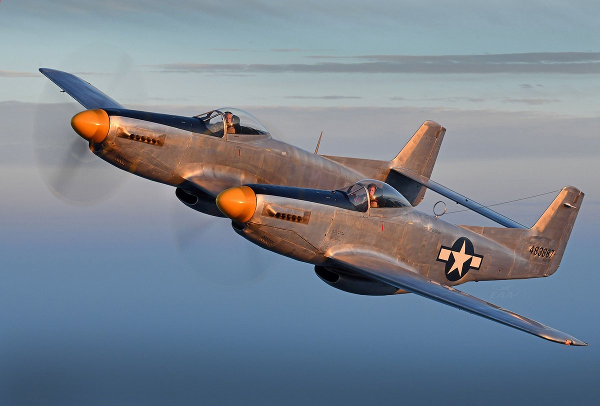 EAA's tweet image. Happy 80th to the North American Twin Mustang! First flown June 15, 1945, it was the last U.S. piston-engine fighter ordered into production — built for long-range escort missions alongside bombers like the B-29.

📷 Scott Slocum

#Aviation #Avgeek #FirstFlight #MilitaryHistory