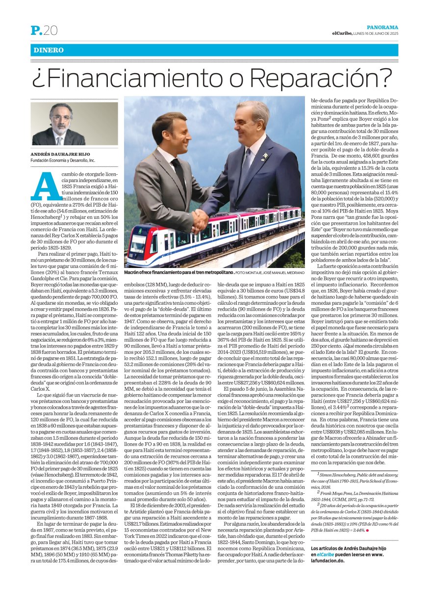 Artículo de la semana publicado en el Periódico <a href="/ElCaribeRD/">El Caribe</a>: "¿Financiamiento o Reparación".
