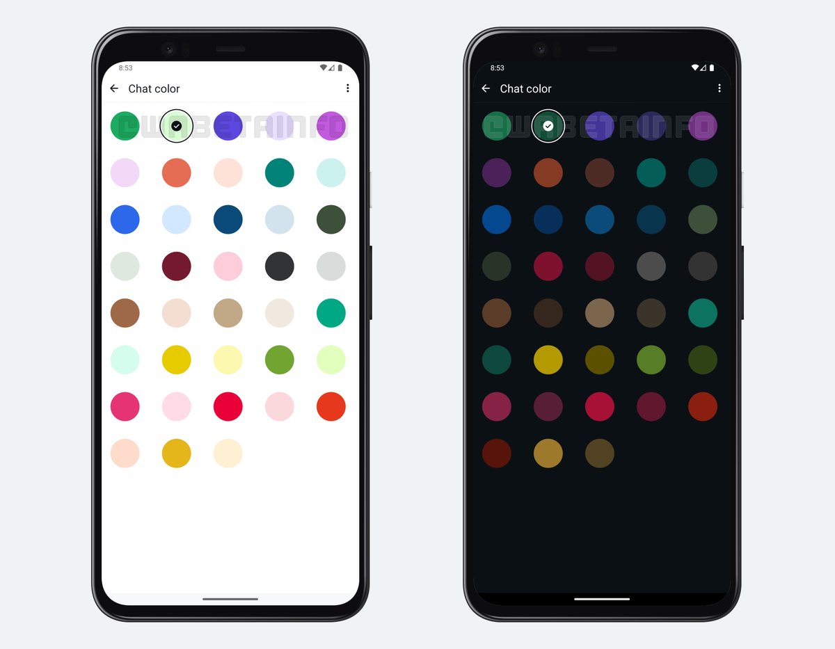 📝 WhatsApp beta for Android 2.25.19.2: what's new?

WhatsApp is rolling out 18 additional color options for chat themes, now available to some beta testers!
Some users can experiment with this feature by installing the previous update.

wabetainfo.com/whatsapp-beta-…