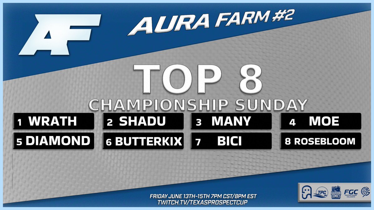 🚨Championship Sunday and the top 8 is locked in! 

Who will find themselves conquering the farm and find themselves at the TOP 😤

ALL TOP 8 MATCHES WILL BE STREAMED TODAY! 7pm CST/8pm EST 

twitch.tv/TexasProspectC…

⚫️⚪️🔵🌾
#TrainOnTheFarm
