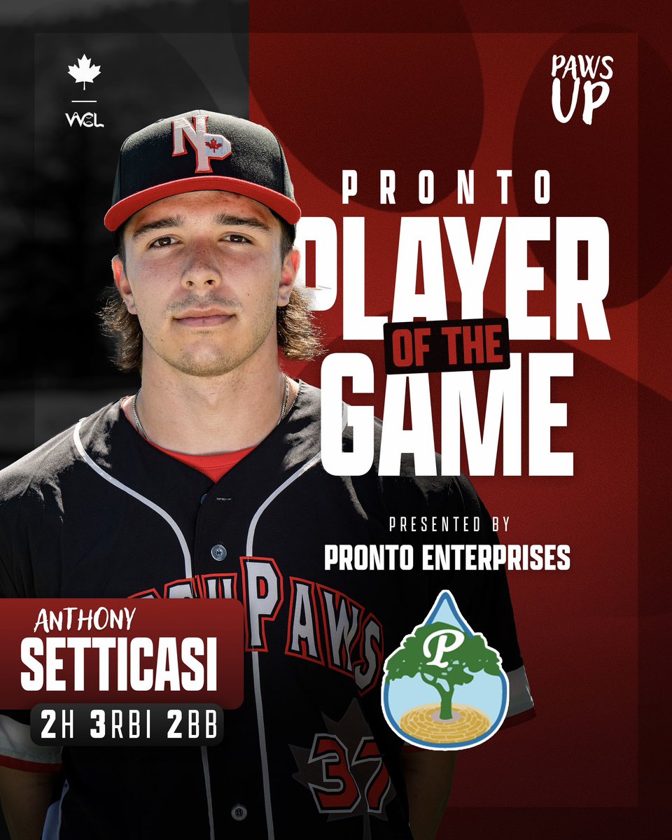 Pronto Player Of The Game!

Anthony Settcasi went 2/2 with 2BB and 3RBI. Earning him player of the game!

Presented by 
Pronto Enterprises 

#pawsup #northpawsbaseball 

<a href="/WCLBaseball/">West Coast League</a>
