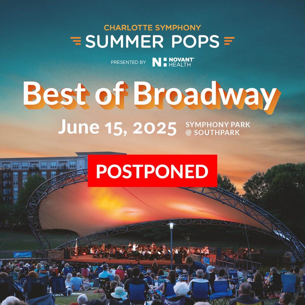 ⚠️ POSTPONED: Due to lightning in the area, and in consultation with <a href="/WBTV_News/">WBTV News</a> First Alert Weather team, we currently ask our audience at Symphony Park to take shelter for 30 minutes. Thank you for your patience and understanding. Stay tuned here for updates.