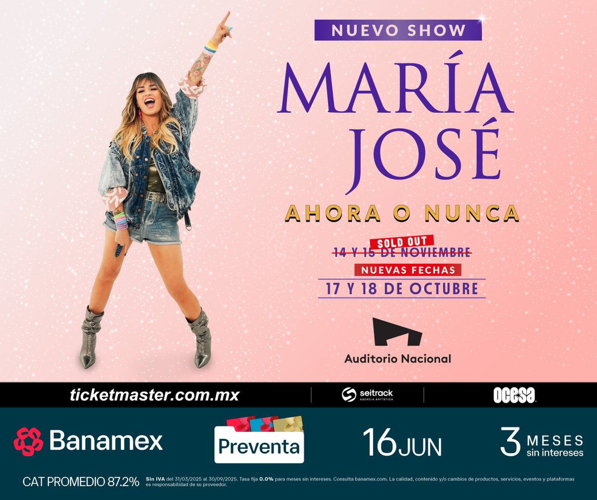 EnPOPados's tweet image. María José suma dos fechas más a su nueva gira "Ahora o Nunca": canalenpopados.blogspot.com/2025/06/maria-… @lajosa  #MariaJose #AhoraONunca #AhoraONuncaTour @AuditorioMx  #AuditorioNacional @Ticketmaster_Me  @ocesa_total  @aldo._.patricio @mbarrerao @rafagaroquera @seitrack @erehewitt 

#EnPOPados