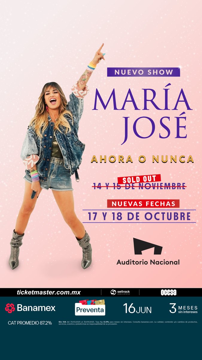 EnPOPados's tweet image. María José suma dos fechas más a su nueva gira "Ahora o Nunca": canalenpopados.blogspot.com/2025/06/maria-… @lajosa  #MariaJose #AhoraONunca #AhoraONuncaTour @AuditorioMx  #AuditorioNacional @Ticketmaster_Me  @ocesa_total  @aldo._.patricio @mbarrerao @rafagaroquera @seitrack @erehewitt 

#EnPOPados